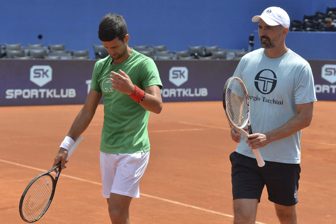 Former Wimbledon champion Goran Ivanisevic, right, is part of world number one Novak Djokovic’s coaching team. (AP)