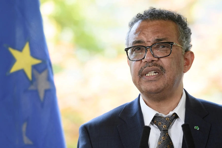 World Health Organization (WHO) Director-General Tedros Adhanom Ghebreyesus speaks during a press conference, that follows the social distancing rules, after a meeting about the COVID-19 outbreak, caused by the novel coronavirus, at the World Health Organization headquarters in Geneva, on June 25, 2020. (AFP)