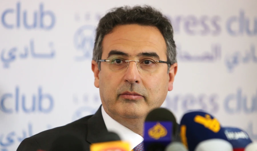 Alain Bifani, a senior member of Lebanon's negotiating team with the International Monetary Fund (IMF), attends a news conference after his resignation from his post as finance ministry director general, in Beirut, Lebanon June 29, 2020. (REUTERS)