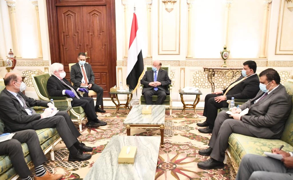 During the meeting, Hadi thanked the UN envoy on his diplomatic efforts to end the conflict. (Courtesy: Saba net)