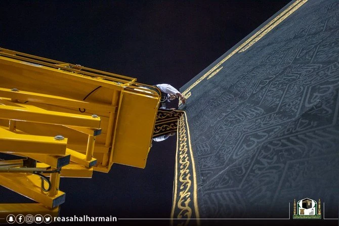 The procedure is done in order to protect the Kiswa from the tearing. (Reasah Al-Harmain)