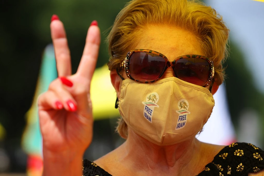 An Iranian-American demonstrator during a rally on the west side of the US Capitol to support a free Iran on July 17, 2020. (Getty Images via AFP)