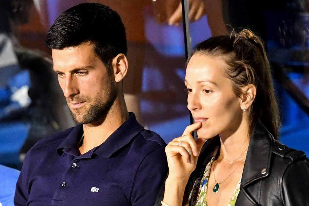 Serbian tennis player Novak Djokovic and his wife Jelena watch a match during the charity tennis tournament in Belgrade on June 14, 2020. (AFP)