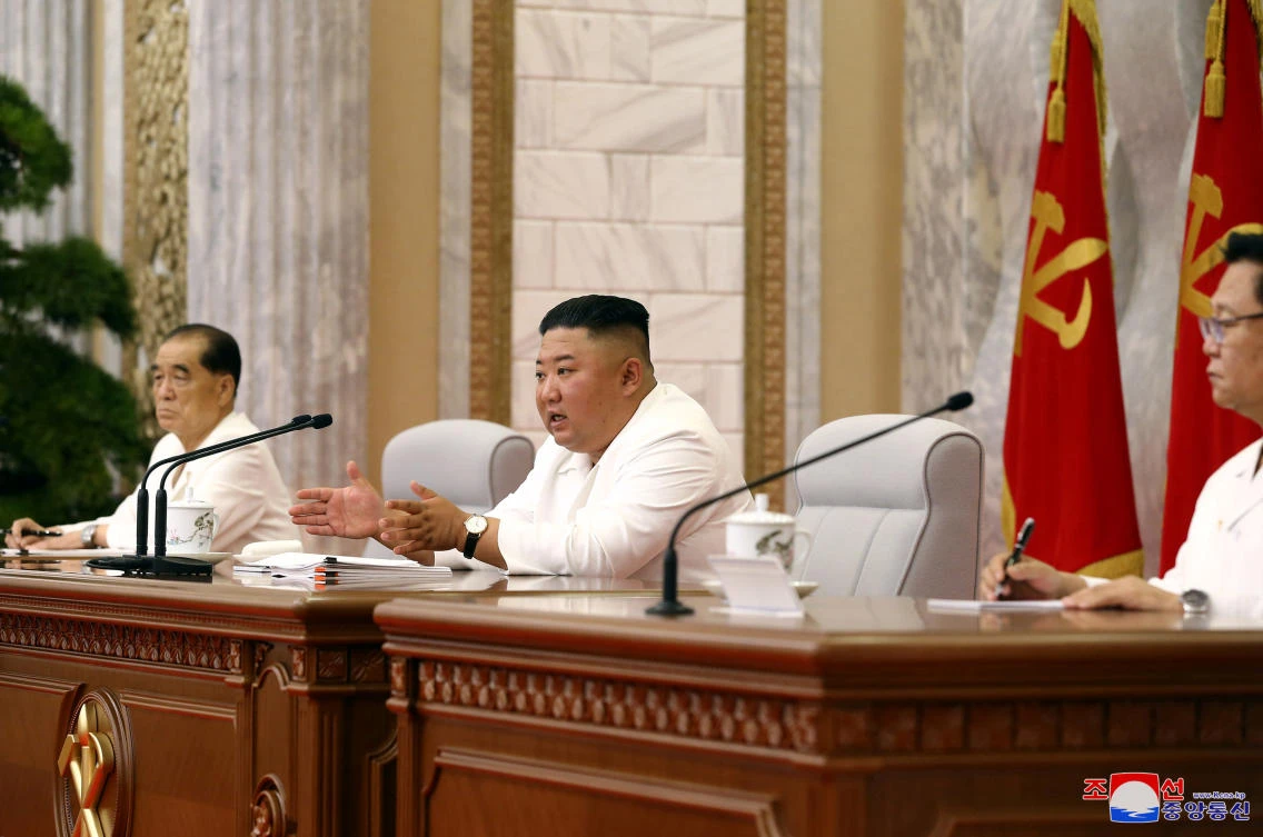 North Korean leader Kim Jong Un reaffirmed Pyongyang’s claim to not have had a single case of COVID-19. (KCNA via Reuters)