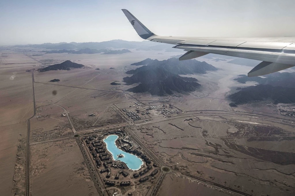 Above, an aerial view of the City Stars Sharm El-Sheikh leisure resort near Egypt’s Red Sea resort city of Sharm el-Sheikh at the southern tip of the Sinai peninsula. (AFP)