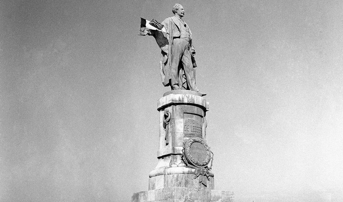 In this file photo, shows the statue of Ferdinand de Lesseps, the French diplomat who was behind the construction of Egypt's Suez Canal, in the harbor of Port Said, Egypt. (AP)