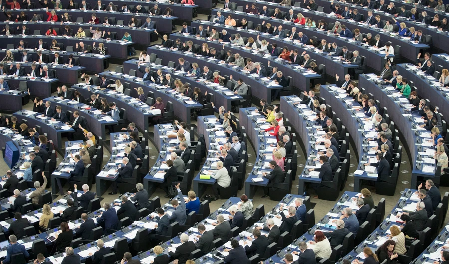 A view of the European Parliament during a plenary session in Strasbourg, eastern France, Wednesday March 27, 2019. (AP)
