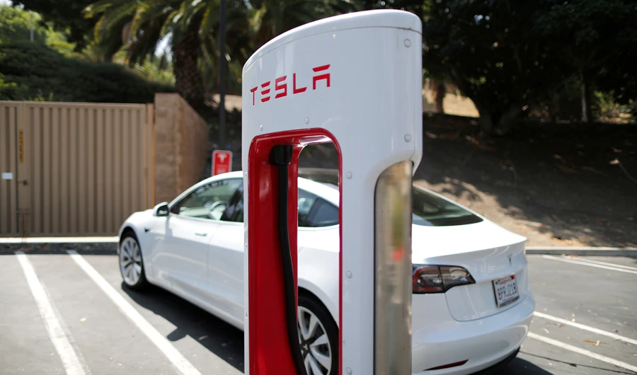 A Tesla SuperCharger station in Los Angeles, the US. (Reuters)