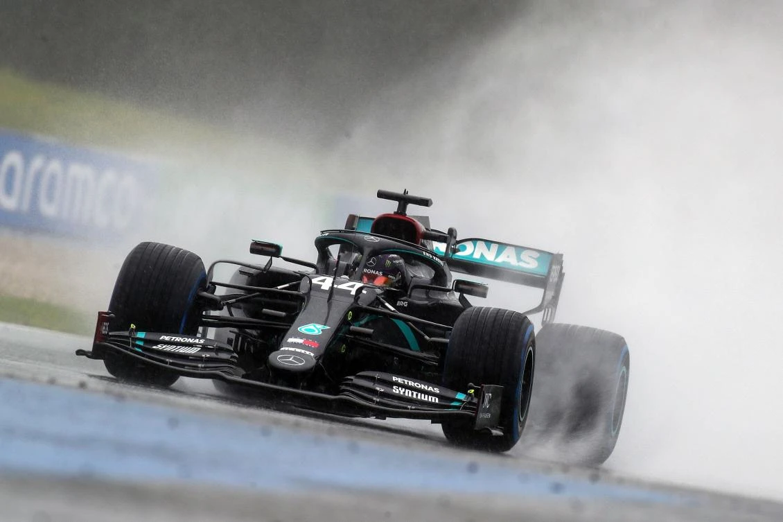 Mercedes' British driver Lewis Hamilton stears his car during the qualifying for the Formula One Styrian Grand Prix on July 11, 2020 in Spielberg, Austria. (AFP)