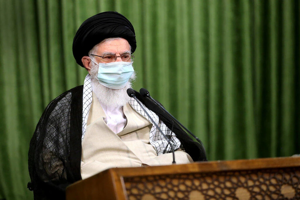 Iran's Supreme Leader Ayatollah Ali Khamenei wears a protective face mask, during a virtual meeting with lawmakers in Tehran, Iran July 12, 2020. (Reuters)