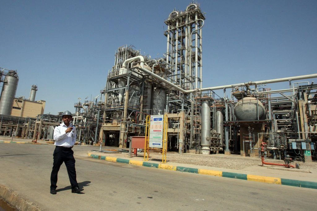 An Iranian security guard stands at the Maroun petrochemical plant at the Imam Khomeini port, southwestern Iran. (AP)