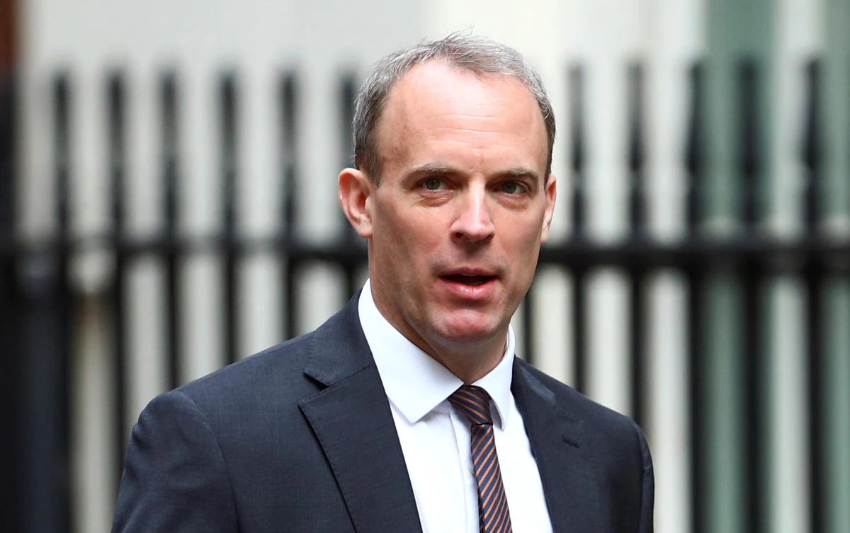 Britain’s Foreign Secretary Dominic Raab arrives at Downing Street ahead of a cabinet meeting in London, Britain, July 14, 2020. (Reuters)