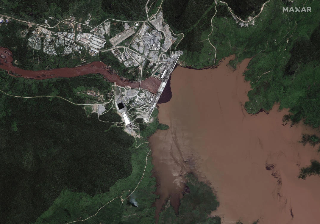 A handout satellite image shows a view of the Grand Ethiopian Renaissance Dam (GERD) and the Blue Nile River in Ethiopia. (File/AFP)