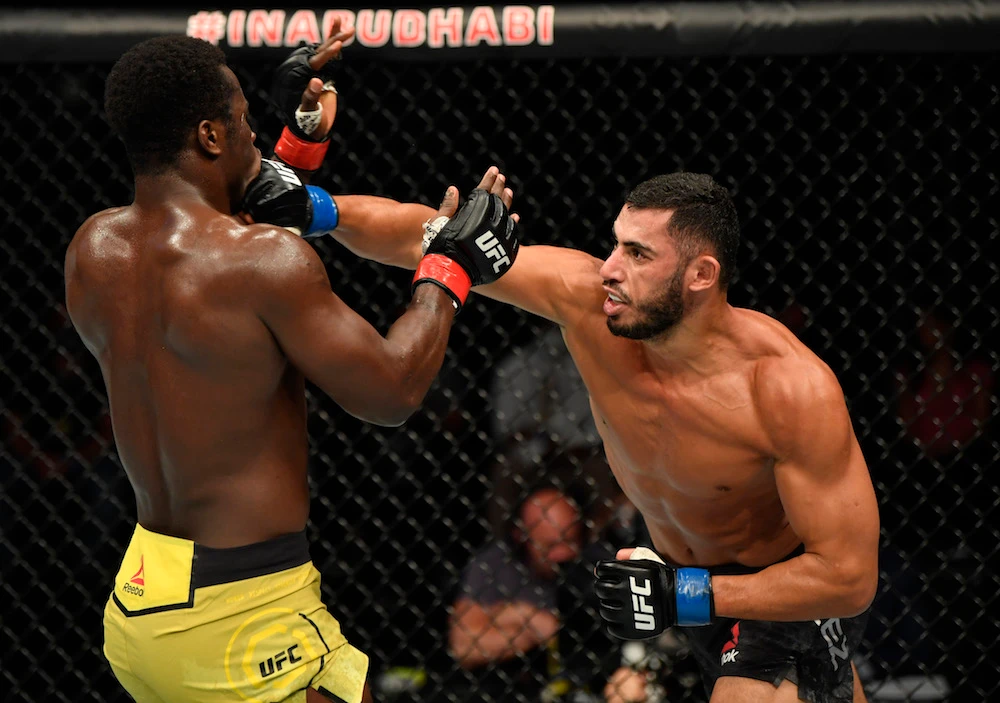 Dubai-based Tunisian Mounir Lazzez on his way to victory over Abdul Razak Alhassan in Abu Dhabi. (Getty Images/UFC)