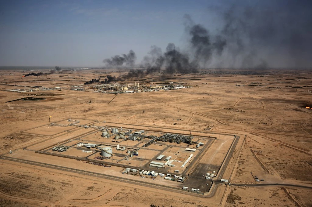 This picture taken on July 15, 2020 shows an aerial view of an oil field near Iraq's southern port city of Basra. (File/AFP)