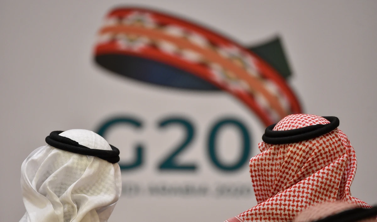In this file photo, unidentified guests attend a meeting of Finance ministers and central bank governors of the G20 nations in the Saudi capital Riyadh on Feb. 23, 2020. (AFP)