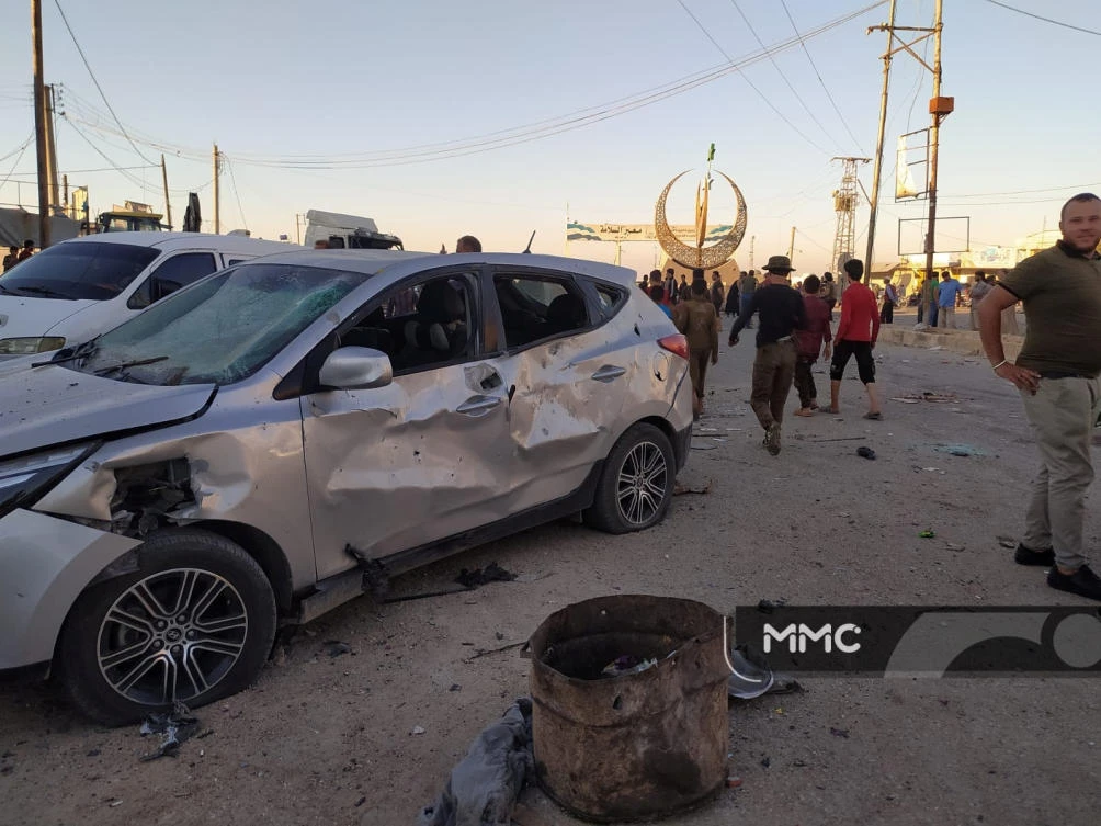 The aftermath of an explosion in Azaz, Syria July 19, 2020 is seen in this picture obtained from social media. (Reuters)