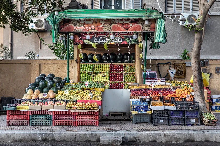 Picture of a fruit shop in Cairo, on July 5, 2019. Global demand for agricultural products is projected to grow by 15 percent over the coming decade. (File/AFP)