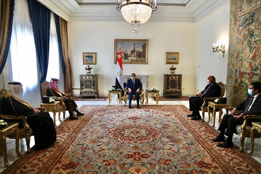 Saudi Arabia's foreign minister Prince Faisal bin Farhan was received in Cairo by Egyptian president Abdel Fattah El-Sisi on Monday for bilateral discussions. (SPA)