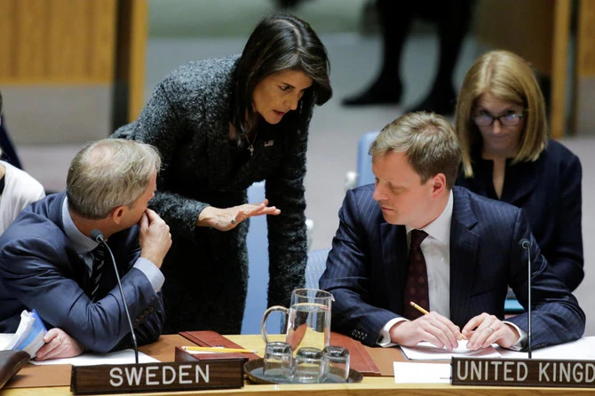Stephen Hickey, right, at the United Nations Headquarters in New York, February 24, 2018. (Reuters)