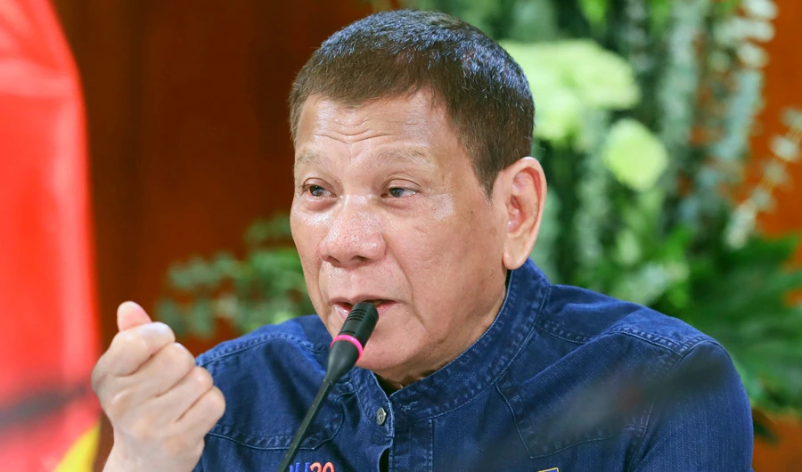Philippine President Rodrigo Duterte meets members of the Inter-Agency Task Force on the Emerging Infectious Diseases at the Malacanang presidential palace on Thursday. (AP)