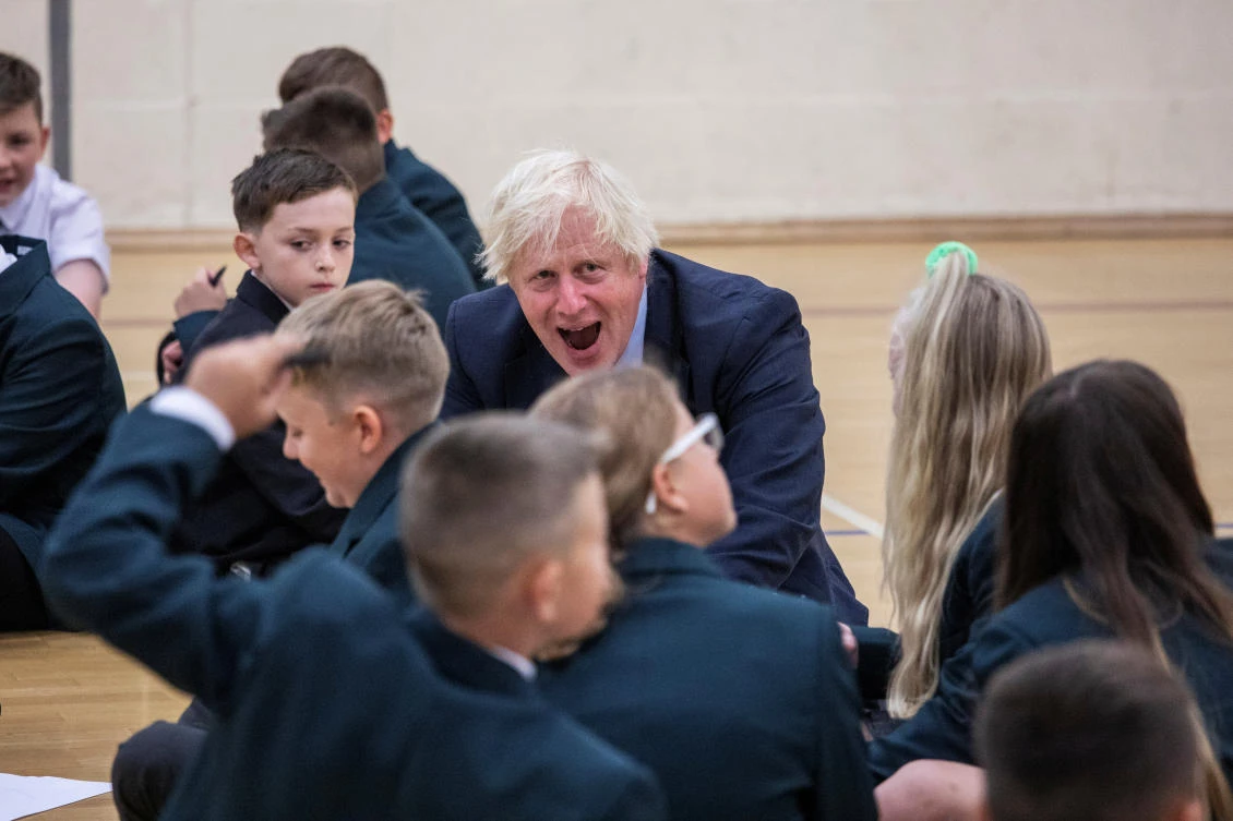 Britain's Prime Minister Boris Johnson visits Castle Rock school on the pupil's first day back to school, in Coalville, Britain August 26, 2020. Jack Hill/Pool via REUTERS