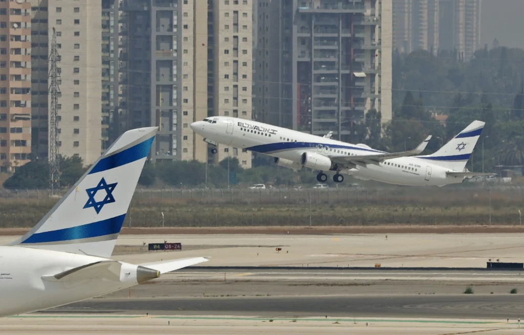 El Al’s Flight LY971 bound for Abu Dhabi takes off from Ben Gurion Airport with US and Israeli delegates for a historic meeting formalizing relations between Israel and the UAE. (AFP)
