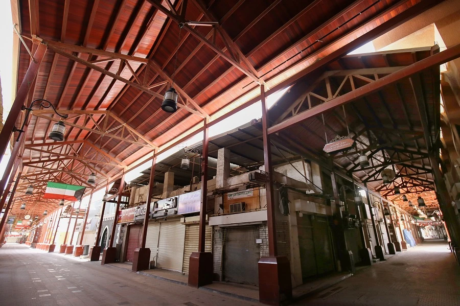 Shops are closed at the Mubarakiya market in Kuwait city during the 20-day nationwide lockdown due to the COVID-19 pandemic, on May 11, 2020. (File/AFP)