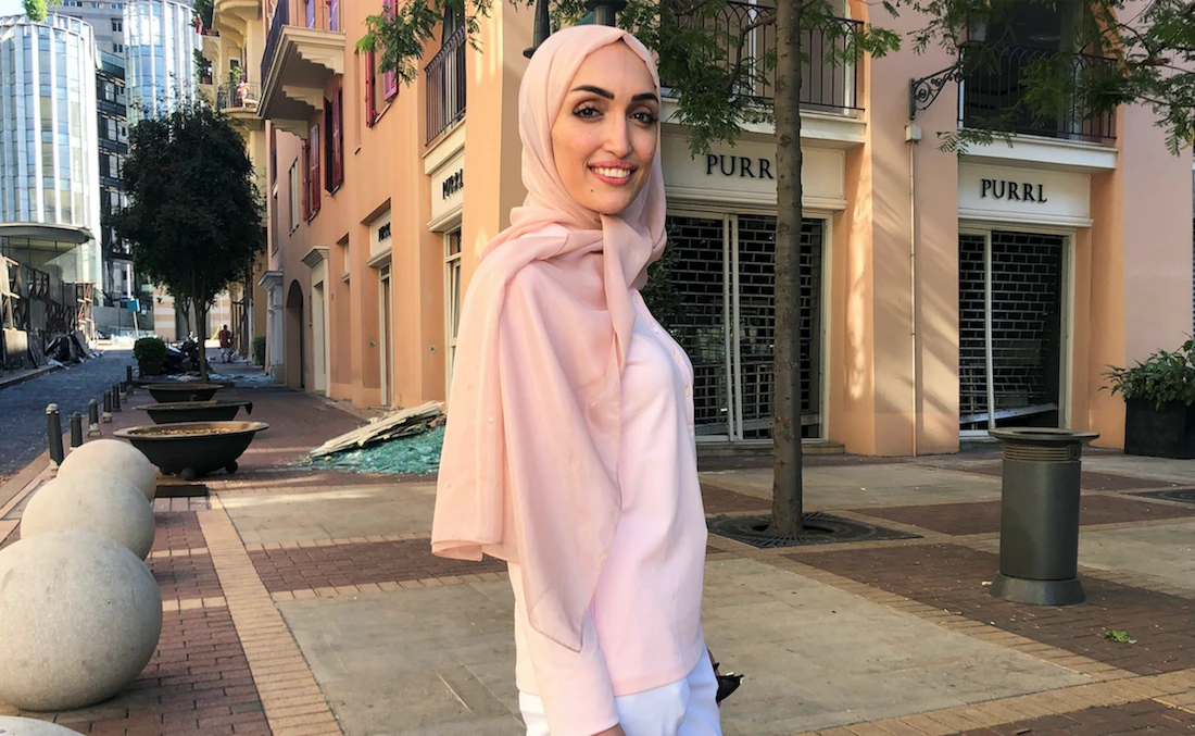 Bride Israa Seblani poses for a picture in the same place where she was taking her wedding photos yesterday at the moment of the explosion that occurred at Beirut's port area, in Beirut, Lebanon August 5, 2020. (Reuters)