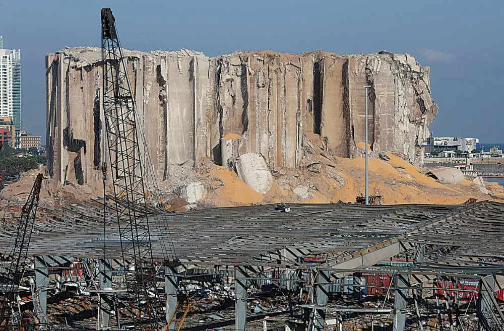 The damaged grain silo following Tuesday’s blast at Beirut’s port area in Lebanon. (Reuters)