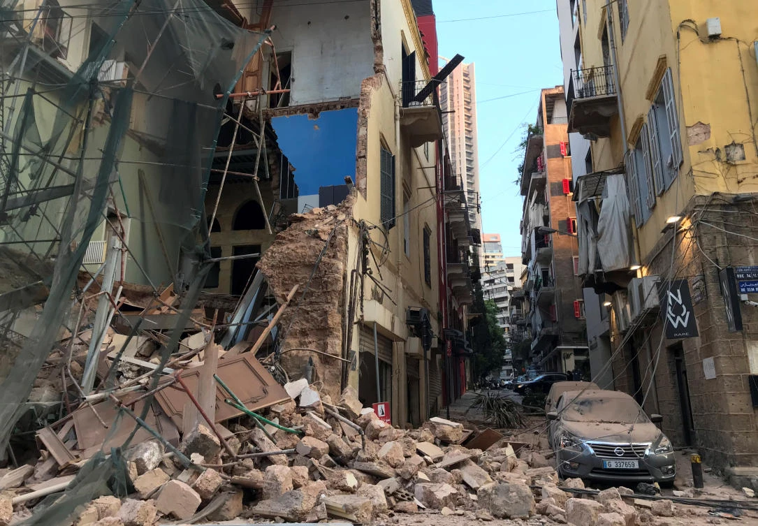 A general view shows the damage along a street, following a blast in Beirut's port area, Lebanon August 4, 2020. (Reuters)