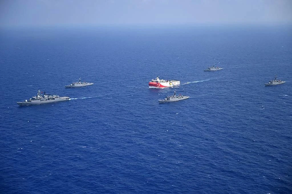 The mounting tension follows Turkey’s move Monday to send a seismic research vessel, escorted by warships, into waters between the Greek island of Crete and Cyprus to prospect for potential offshore gas and oil reserves. (File/AFP)