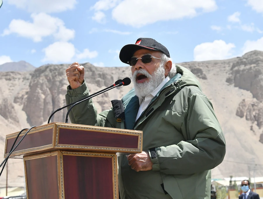 ndia's Prime Minister Narendra Modi gestures as he speaks to Indian troops during his visit to Nimu in the union territory of Ladakh. (File/AFP)