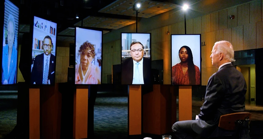 A video showed Biden speaking virtually with activists and officials around the country about ways to battle racism. (AP)