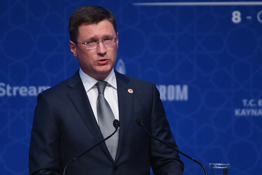 Russian Energy Minister Alexander Novak speaks as he attend the inauguration ceremony of a new gas pipeline "TurkStream" on January 8, 2020, in Istanbul. (File/AFP)