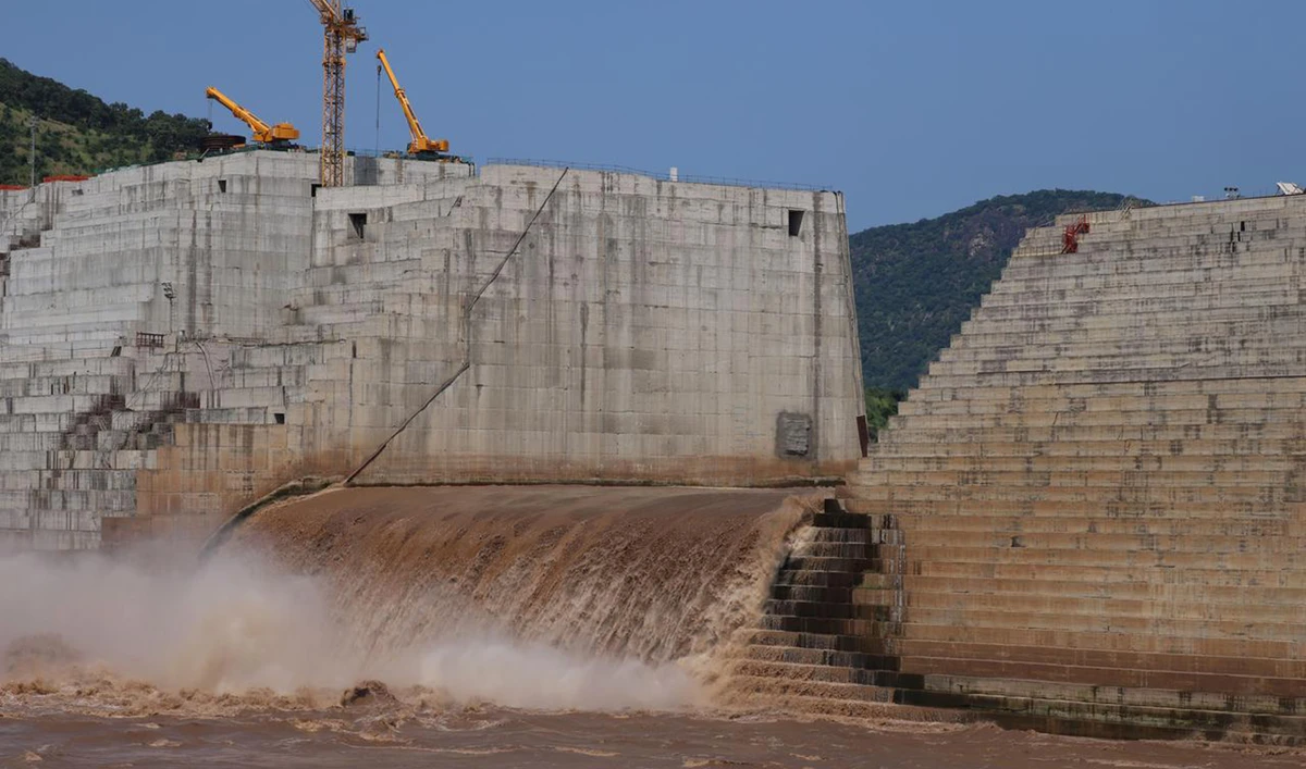 Water flows through Ethiopia's Grand Renaissance Dam as it undergoes construction work on the river Nile in Guba Woreda, Benishangul Gumuz Region, Ethiopia. (Reuters)
