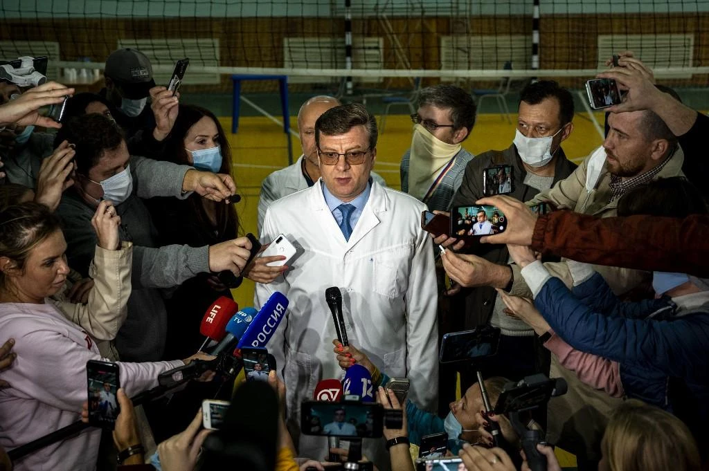 Alexander Murakhovsky, chief doctor at Omsk Emergency Hospital No. 1 where Alexei Navalny was admitted after he fell ill. (AFP)