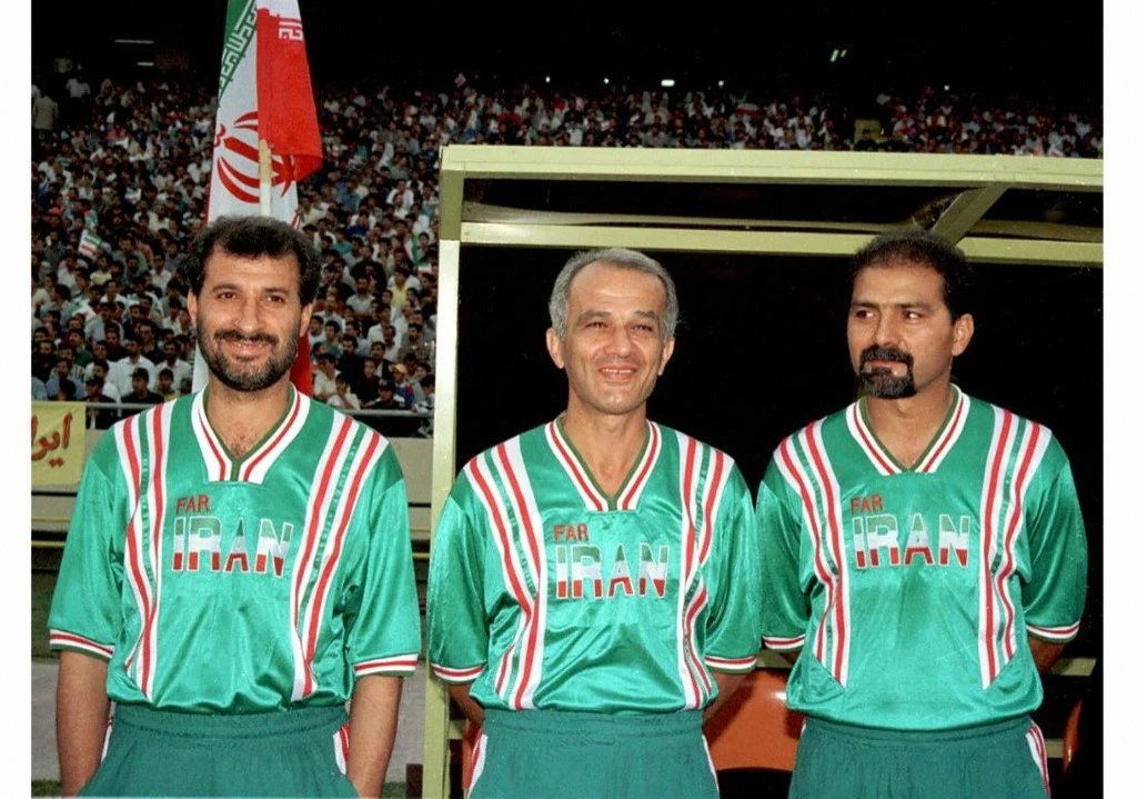 Picture shows the three main coachs of the Iranian soccer team, Mohammad Mayeli-Kohan (L), Mohammad Jahanpoor (C) and Nader Faryadchiran (R). (File/AFP)