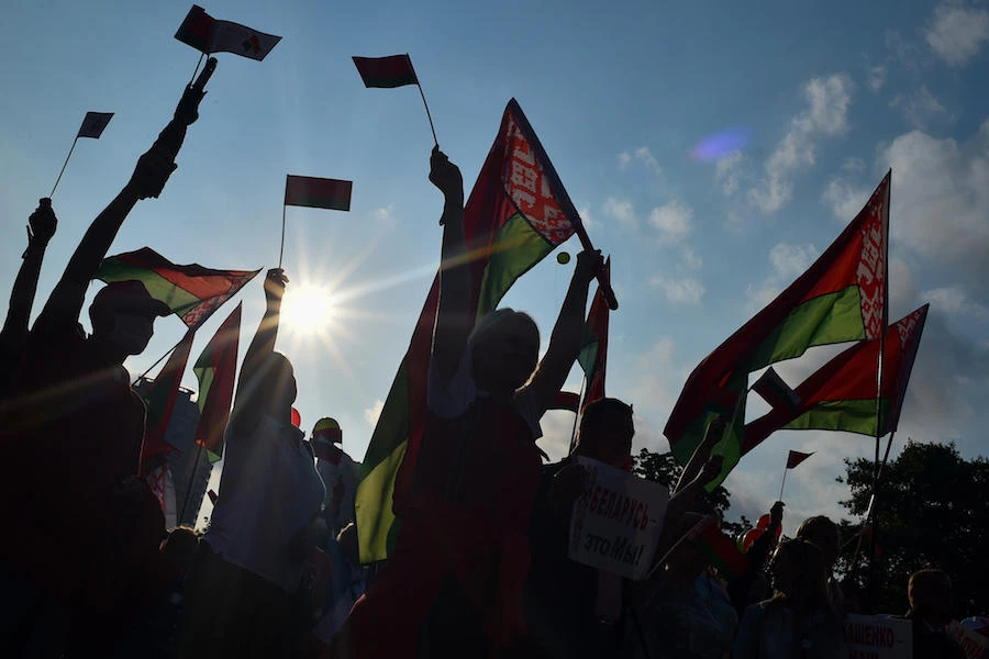 People rally in support of Belarusian President Alexander Lukashenko in Minsk on August 21, 2020. (AFP)
