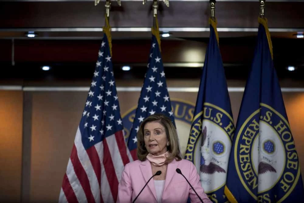 US Speaker of the House Nancy Pelosi speaks to reporters at her weekly press conference at the Capitol on August 22, 2020 in Washington, DC. (Gabriella Demczuk/Getty Images/AFP)