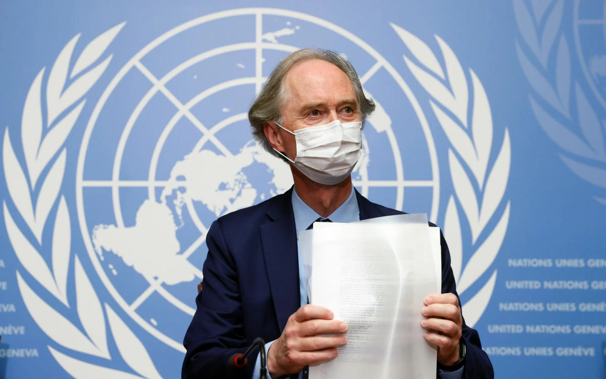 UN Special Envoy for Syria Geir Pedersen attends a news conference ahead of a meeting of the Syrian Constitutional Committee at the United Nations in Geneva, Switzerland August 21, 2020. (Reuters)