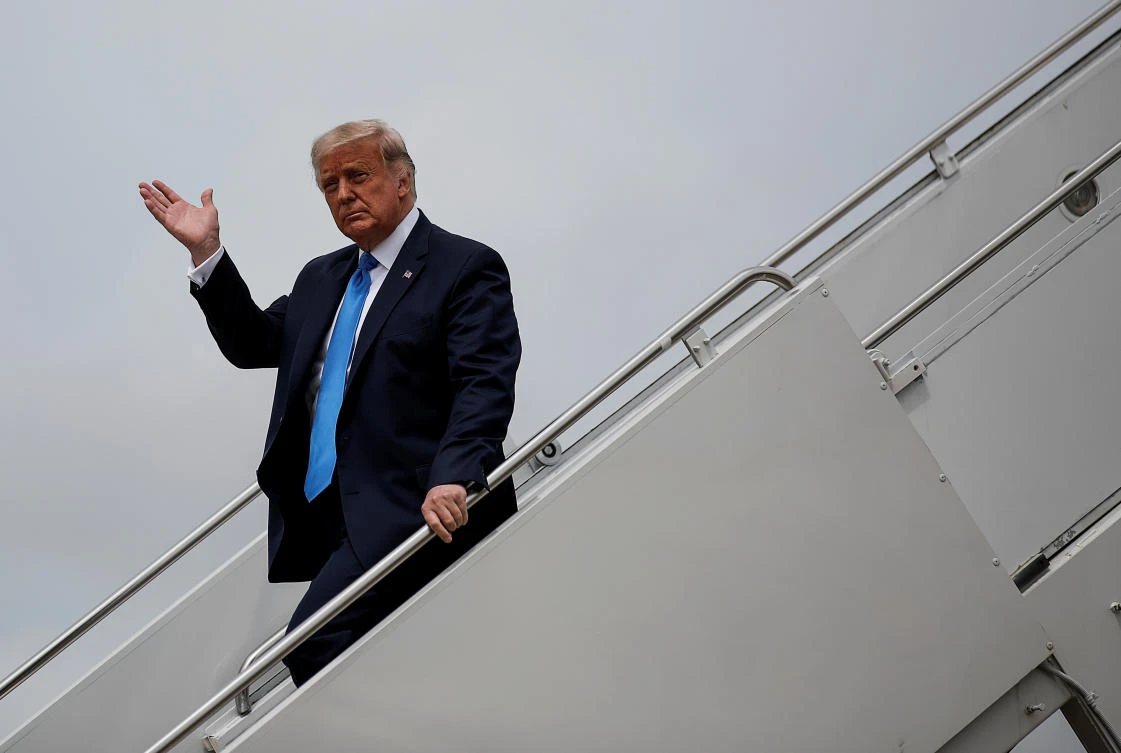 US President Donald Trump disembarks from Air Force as he arrives at Charlotte Douglas International Airport in Charlotte, North Carolina, US, August 24, 2020. (Reuters)