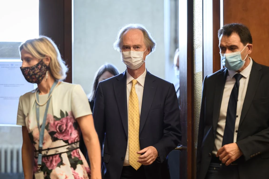 UN Special Envoy to Syria Geir Pedersen arrives for a press conference shortly prior to resuming UN-backed talks in Geneva on a new constitution for Syria. (AFP)