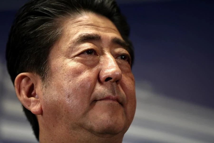 This file photo taken on October 23, 2017 shows Japan's Prime Minister and ruling Liberal Democratic Party leader Shinzo Abe attending a press conference at the party headquarters in Tokyo, a day after Japan’s general election. (File/AFP)