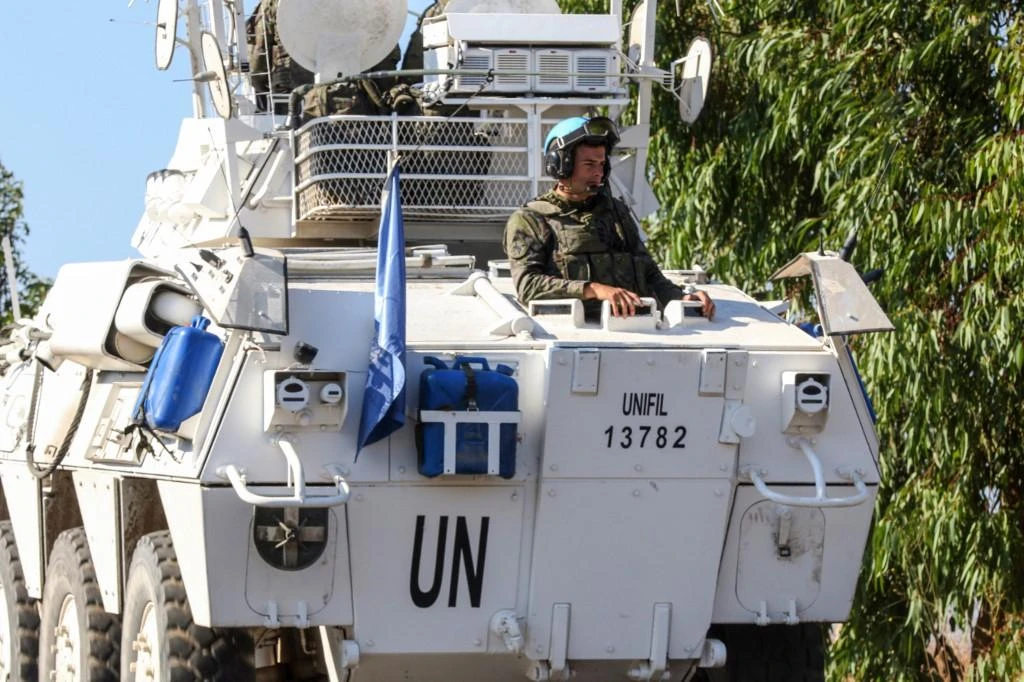 UNIFIL patrol near the village of Mais El-Jabal, along the southern Lebanese border with Israel on August 26, 2020. (AFP)