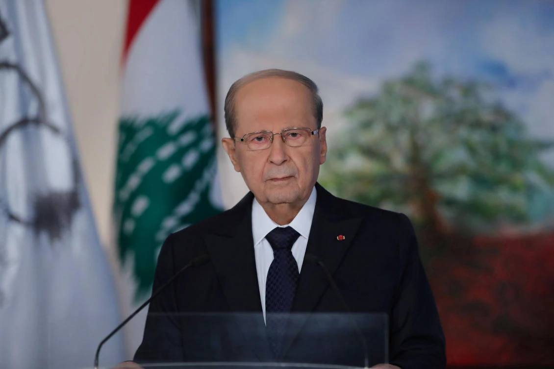 Lebanese President Michel Aoun delivers televised address on eve of Lebanon's centenary. (AFP)