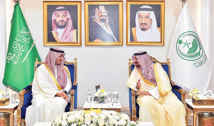 Najran Gov. Prince Jalawi bin Abdul Aziz meets Minister of Sports Prince Abdul Aziz bin Turki Al-Faisal