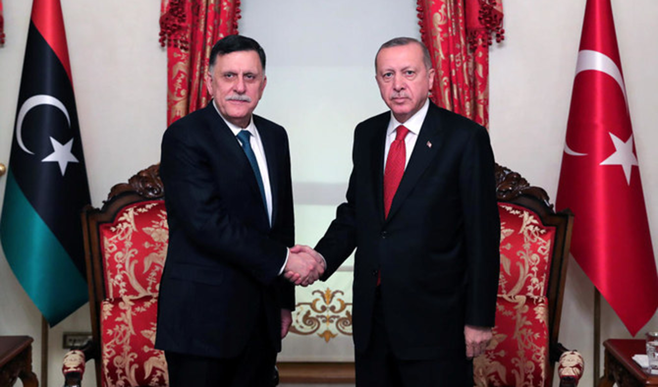 Turkish President Recep Tayyip Erdogan and Libya's Prime Minister Fayez Al-Sarraj. (Reuters)