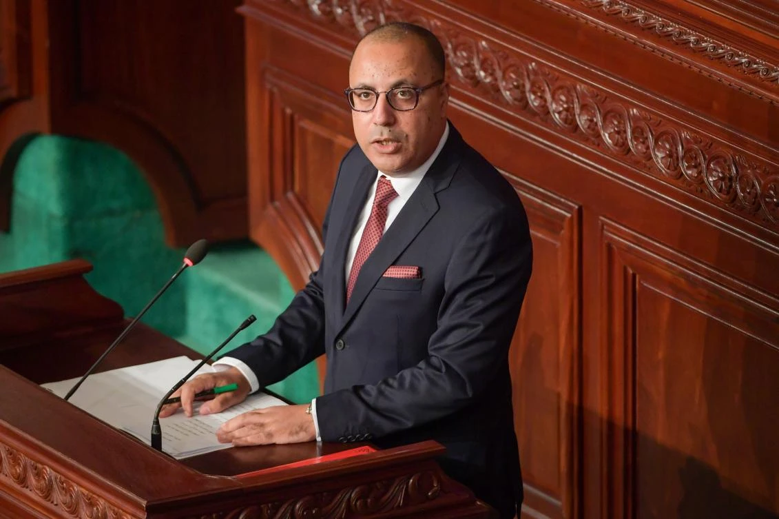 Hichem Mechichi, Prime Minister-designate of Tunisia, delivers a speech to members of parliament as they hold session of confidence in the capital Tunis on September 1, 2020. (AFP)