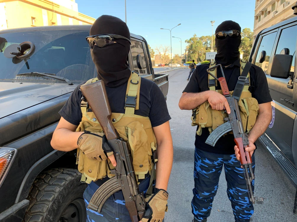 Security forces stand guard on the street for Libya's Interior Minister Fathi Bashagha in Misrata, Libya August 29, 2020. (Reuters)